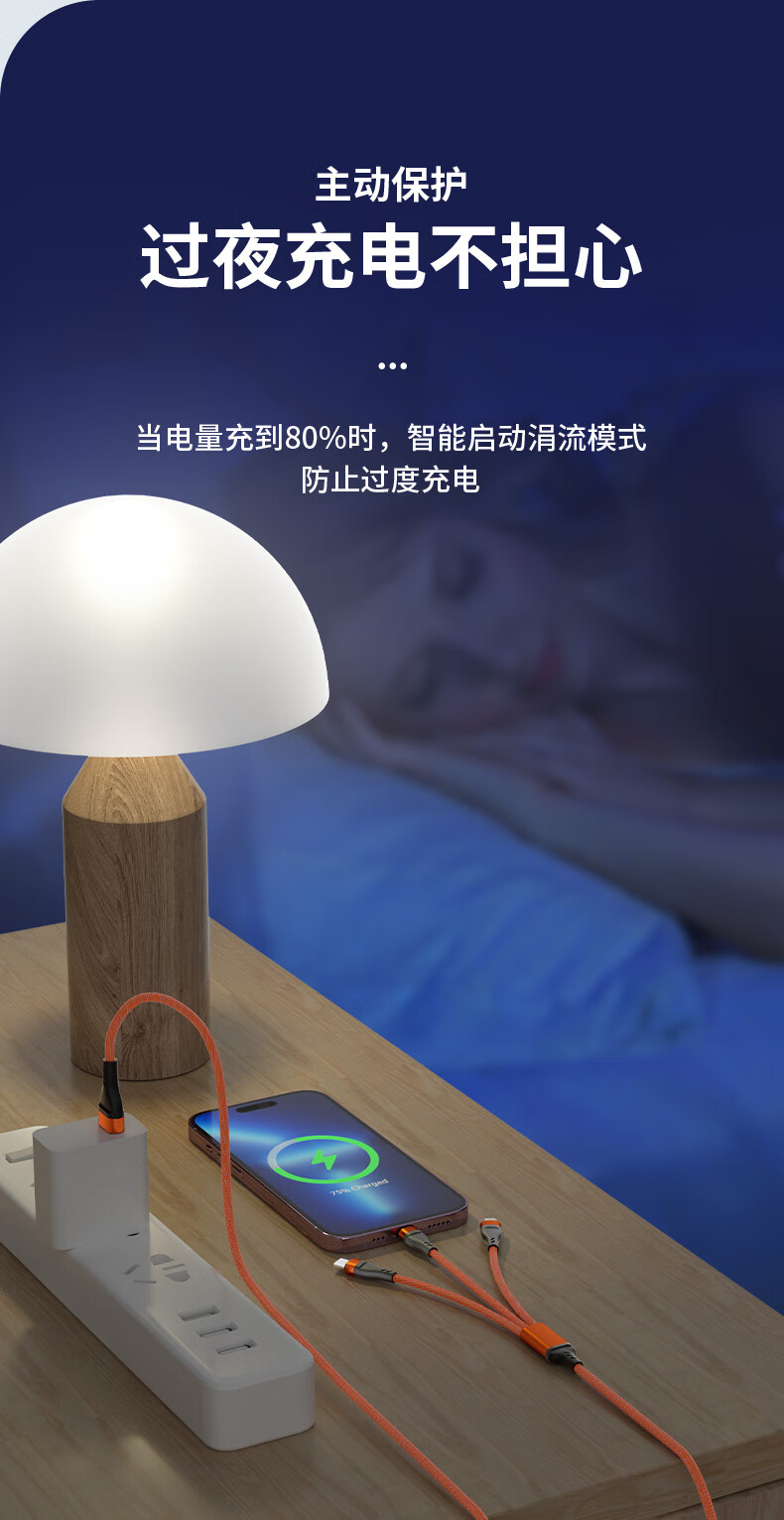欧克士（OKSJ） 充电头三合一快充线 套装 20W+1.2米线 (单位:套) 白色+橙色